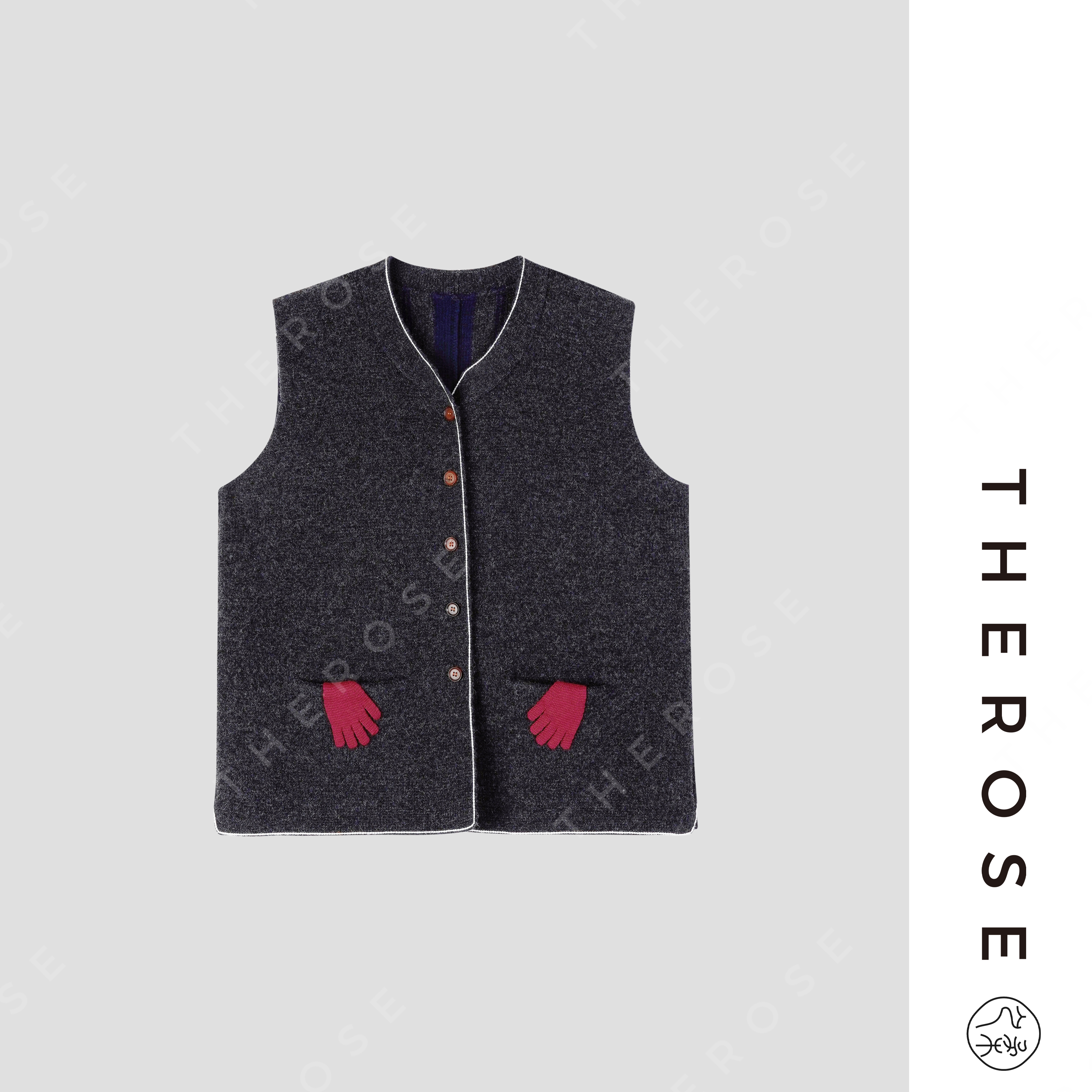 之柔【小手拍拍】时尚高密提花双面针织马甲蓬松休闲保暖无袖背心女