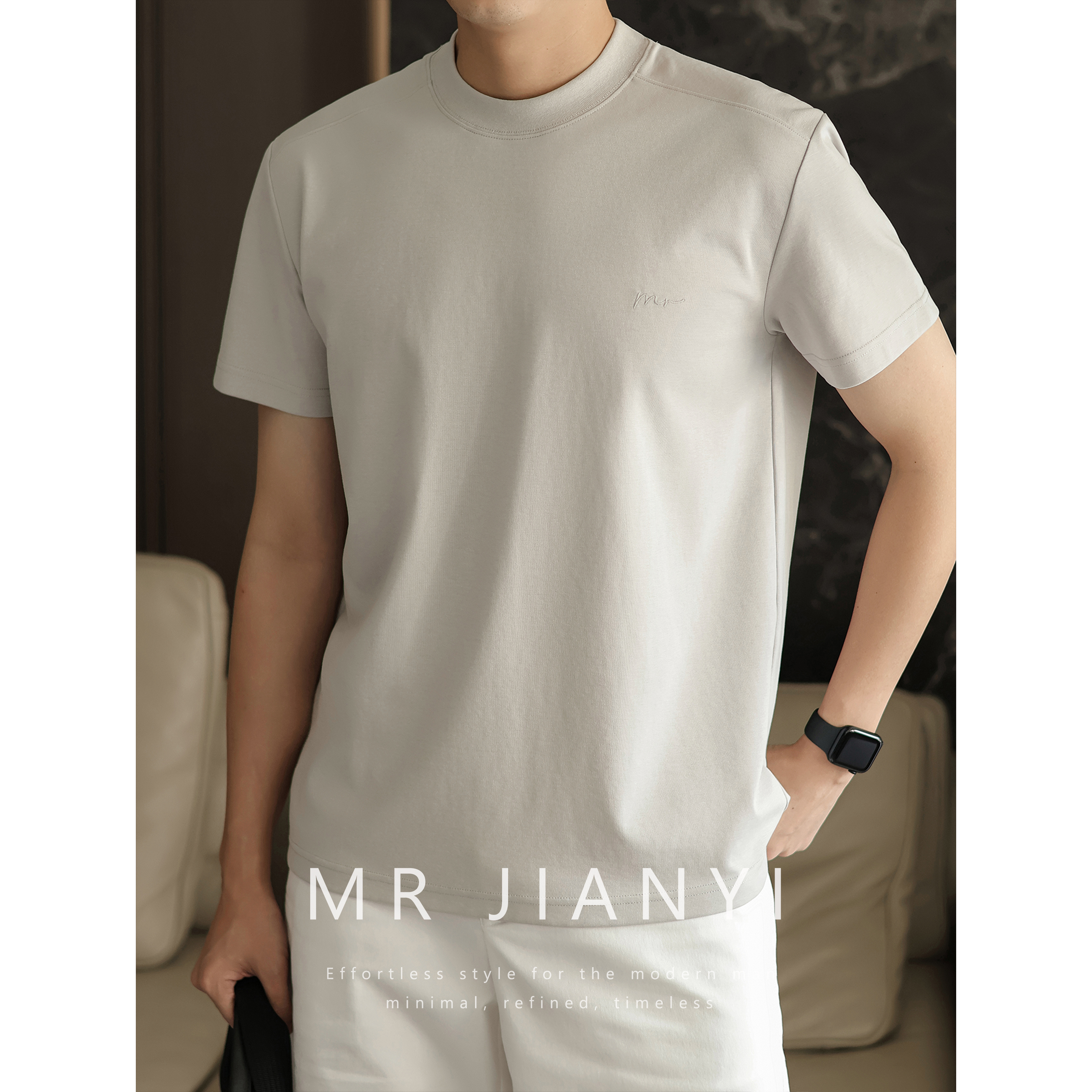 MR JIANYI 夏季健身凉伴显壮圆领短袖凉感透气都市休闲半袖T恤男