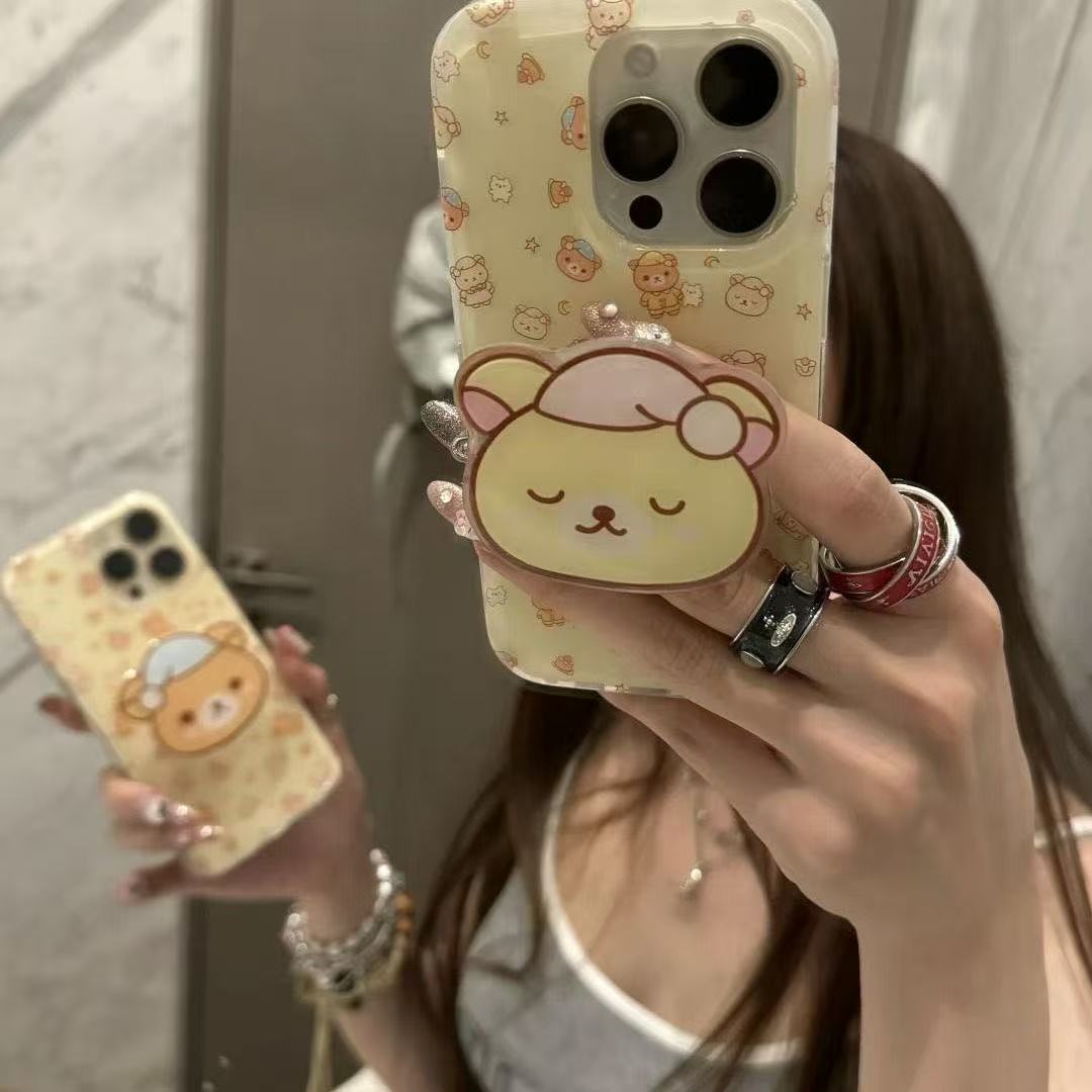 满屏轻松小熊支架适用苹果17Promax手机壳vivo华为oppo小米15防摔