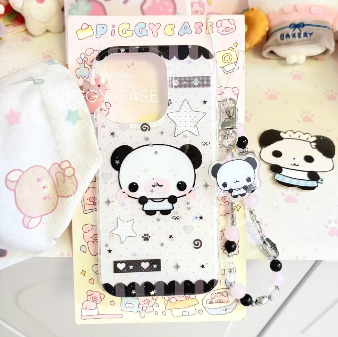 imd古早味星星熊猫适用iphone16promax苹果15手机壳13女14可爱萌