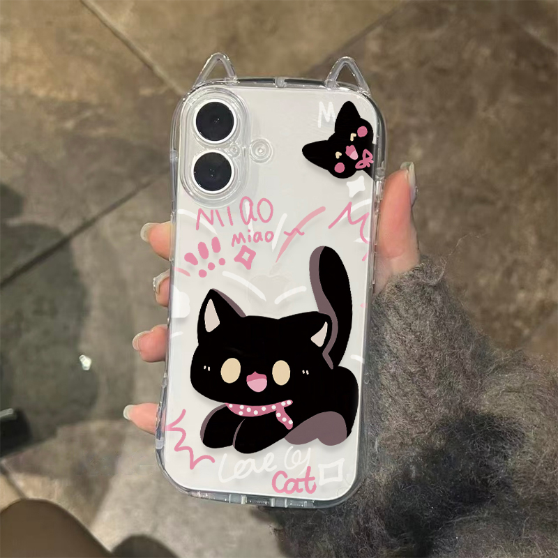 卡通惊吓猫咪适用苹果16/17猫耳手机壳iPhone15华为vivo小米oppo