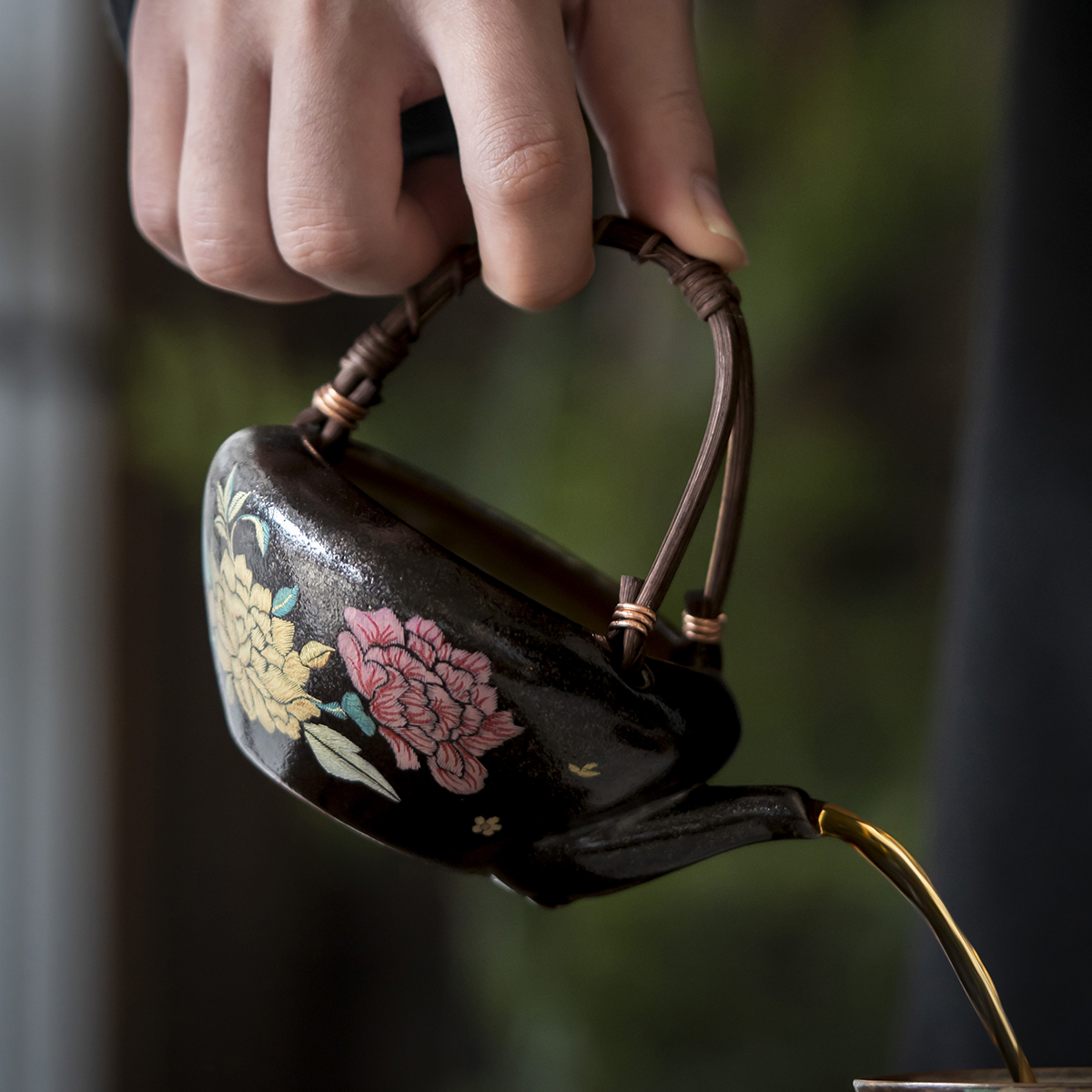 荼梦令志野烧牡丹缂丝提梁公道壶家用功夫茶具泡茶壶