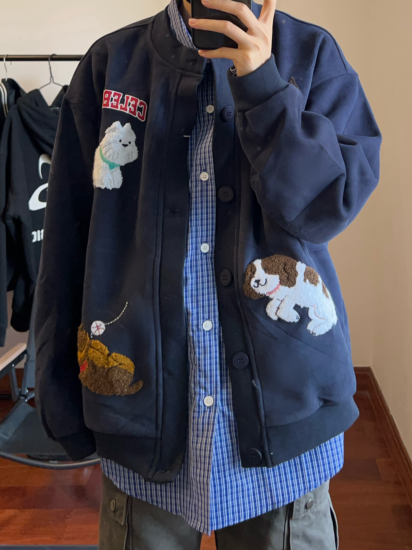 美式复古小狗刺绣开衫卫衣男秋季新款潮牌情侣百搭休闲夹克外套潮