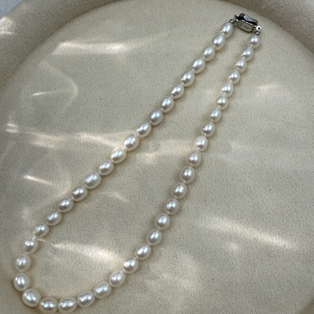 天然淡水珍珠素圈7-8mm米型珍珠项链高品质淡水珍珠