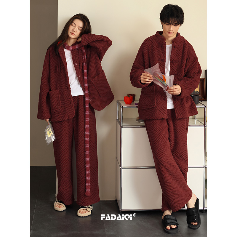 珊瑚绒结婚情侣睡衣新婚套装秋冬款女加厚红色本命年冬季家居服男