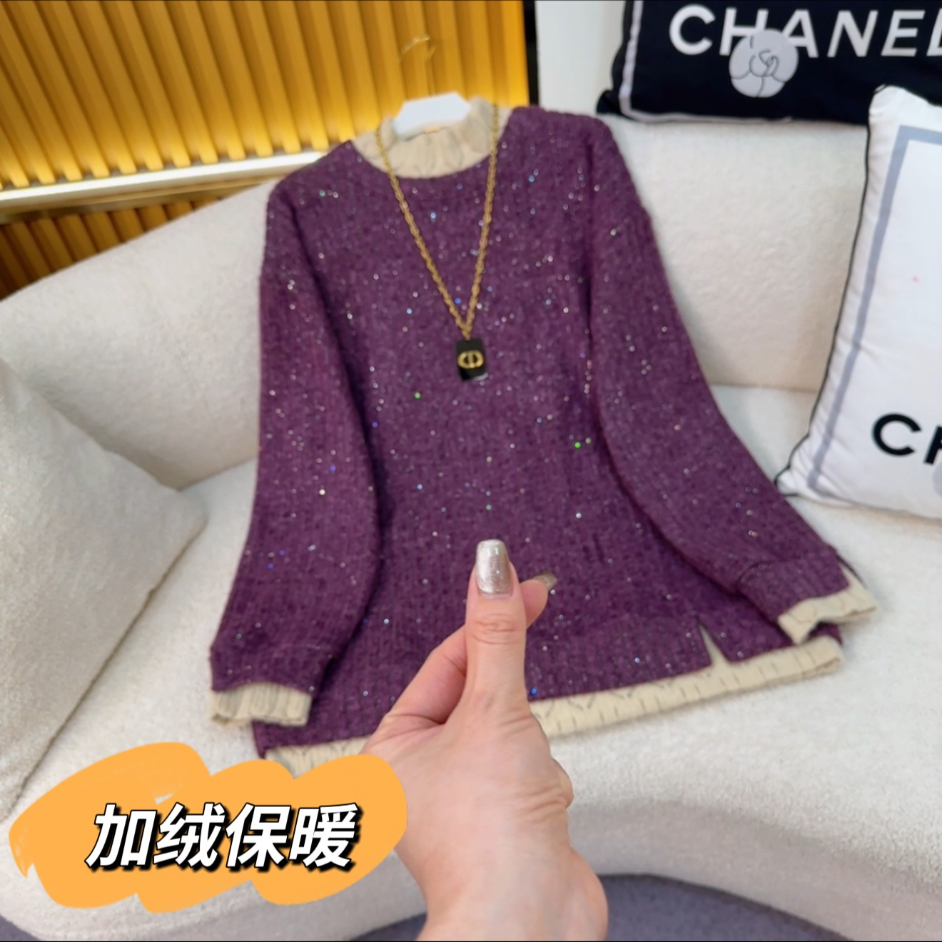 中长款长袖卫衣女宽松加绒加厚秋冬蕾丝领时尚保暖打底衫上衣