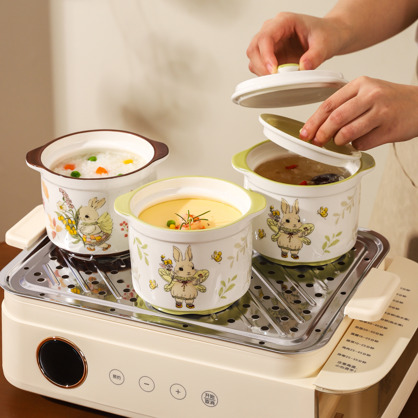 川岛屋炖盅陶瓷隔水炖家用带盖一人份瓦罐汤炖罐食品级蒸盅小汤盅