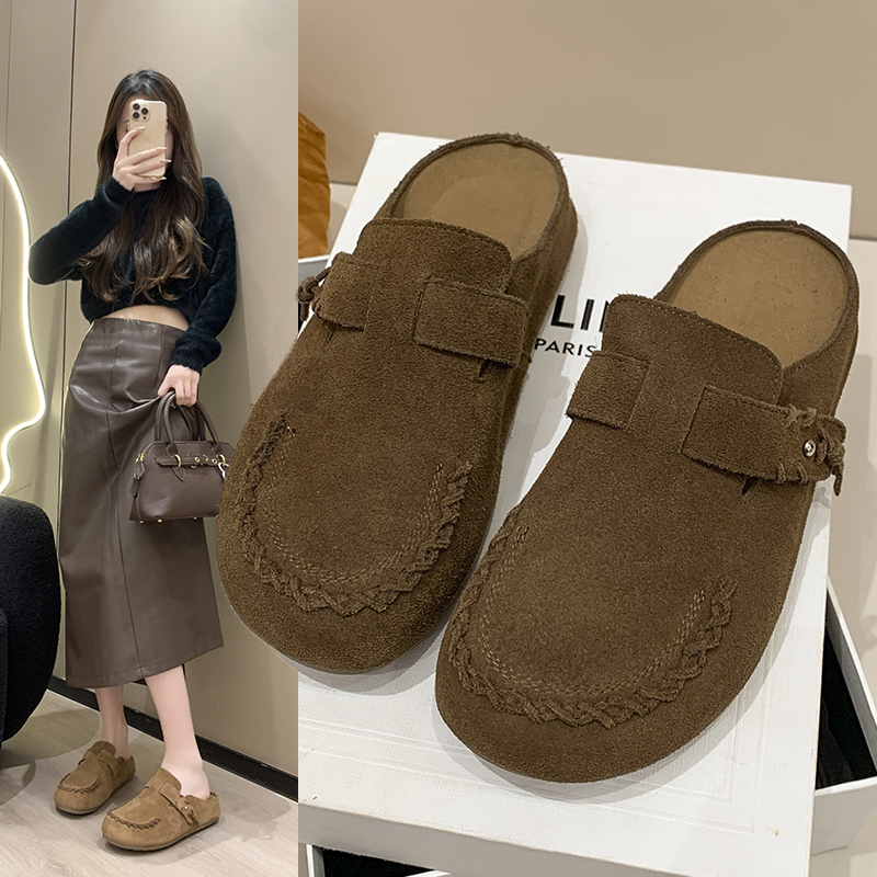 大码41到43勃肯鞋包头半拖鞋女外穿2025新款秋冬爆款一脚蹬穆勒鞋