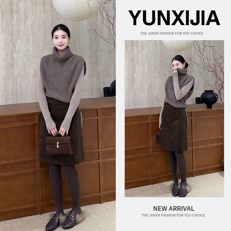 2025秋冬季新款时尚气质简约法式高级感上衣马甲裙子三件套