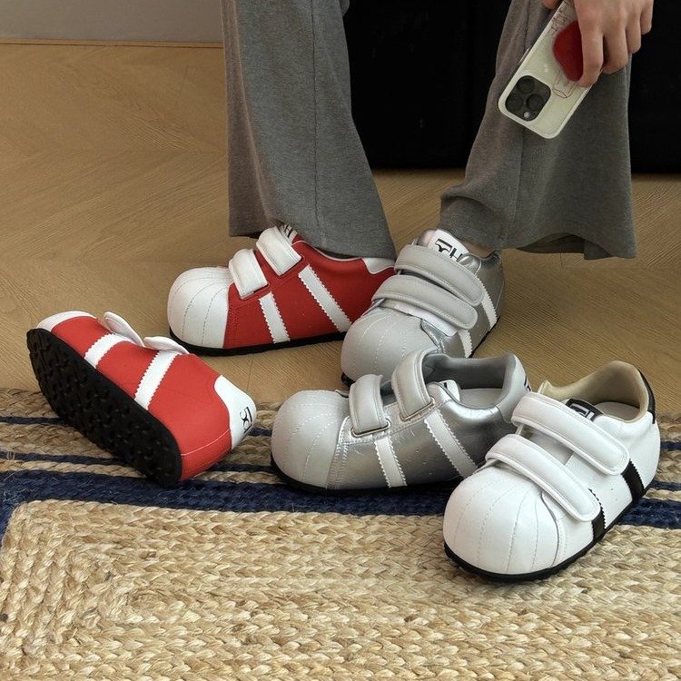 小众设计感贝壳头内增高面包鞋女2025年新款秋季百搭魔术贴休闲鞋
