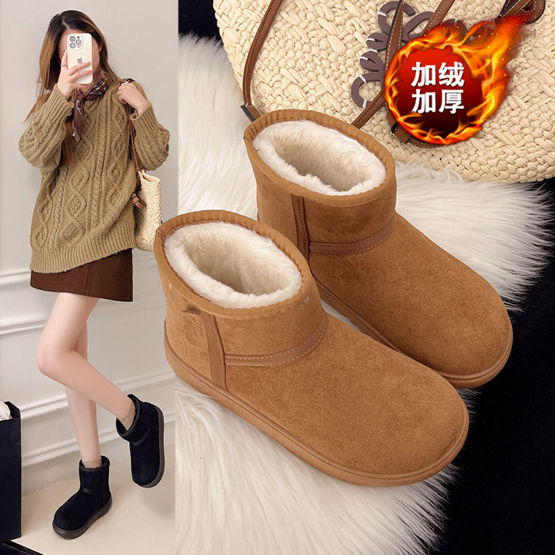 桑坡雪地靴女款爆款2025新款女鞋加绒加厚羊皮一体软底防滑雪地棉