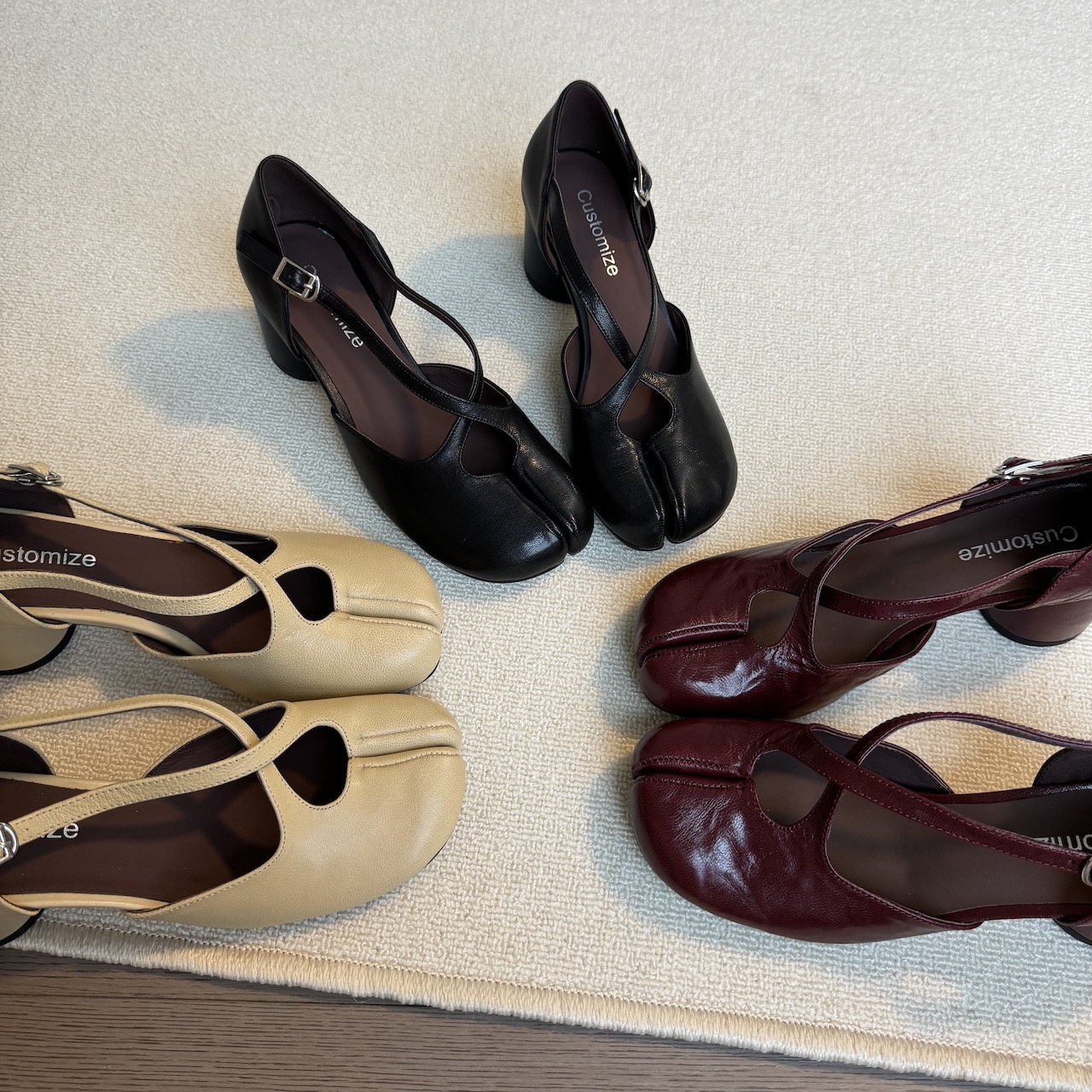 六也「分趾玛丽珍」高跟鞋交叉扣带女单鞋粗跟猪脚鞋夹趾鞋子L950