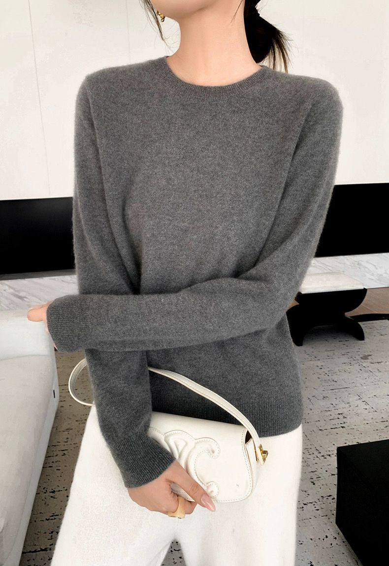 22011圆领羊绒衫女士冬季保暖针织衫韩版毛衣秋冬套头蓝色毛衣