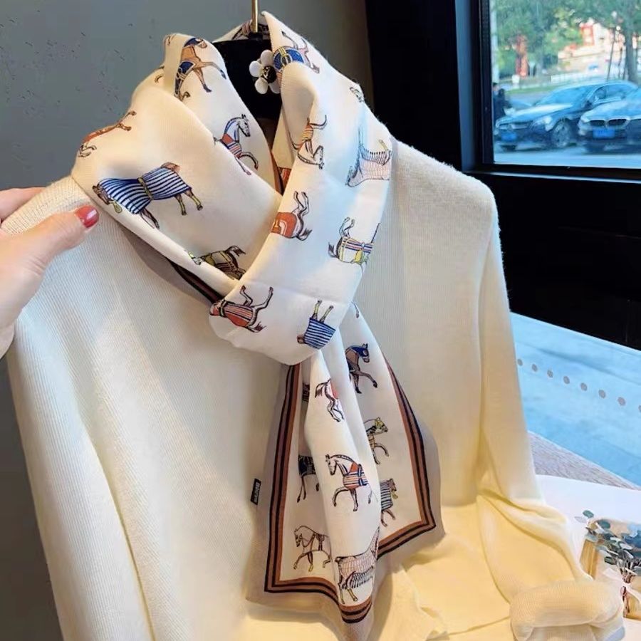 气质双层网红围巾女春秋冬季装饰薄款丝巾披肩长款旅游纱巾围脖