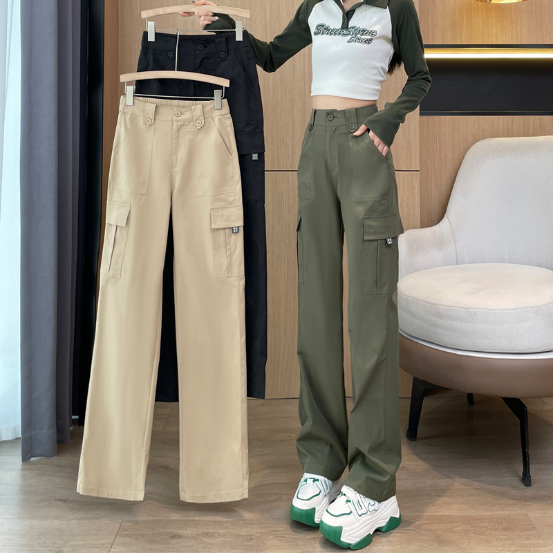 美式窄版工装裤女春秋季2025新款高腰加长宽松显瘦薄款直筒休闲裤