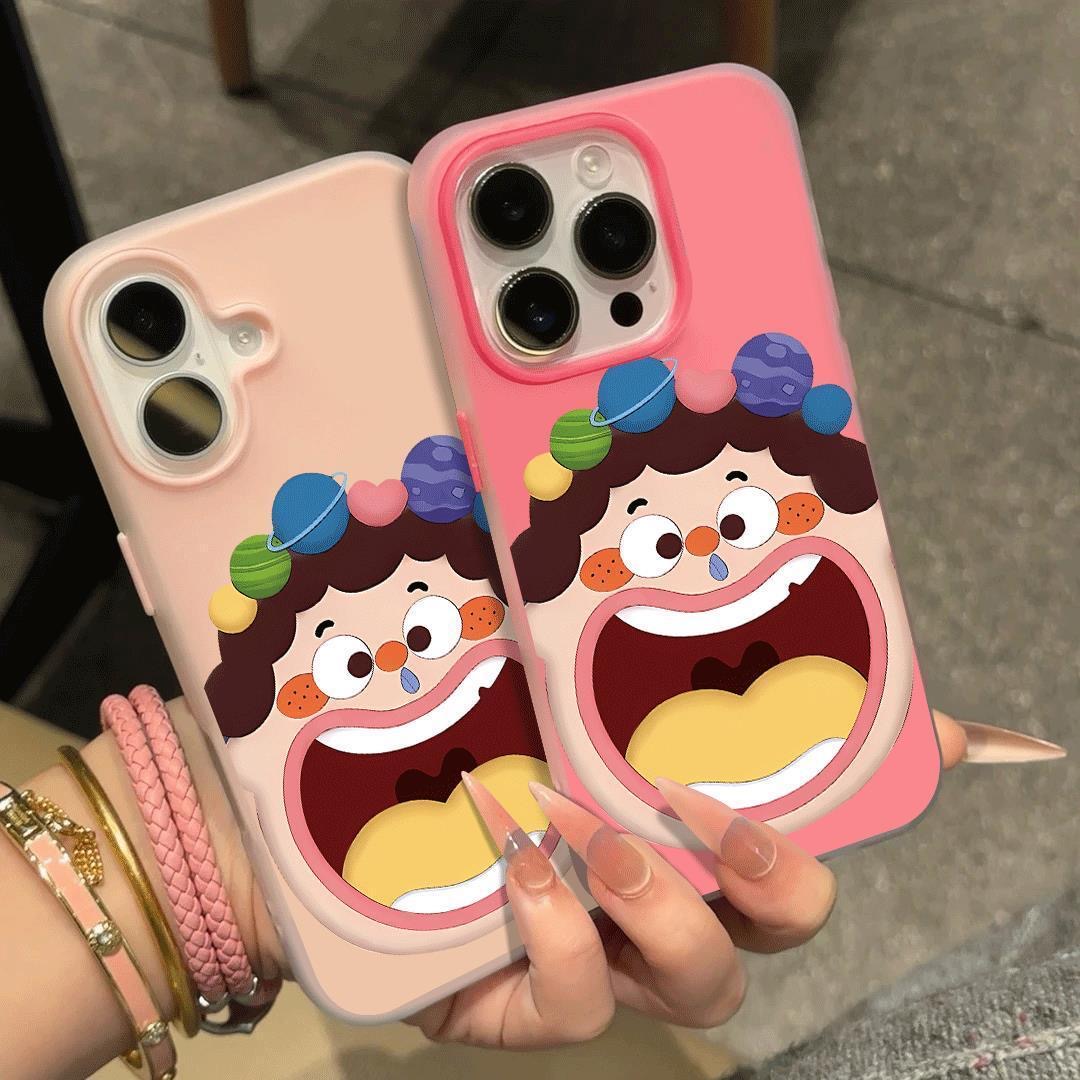 哈哈哈卡通人适用苹果16pro磨砂iPhone15果冻卡通14二合一13女12