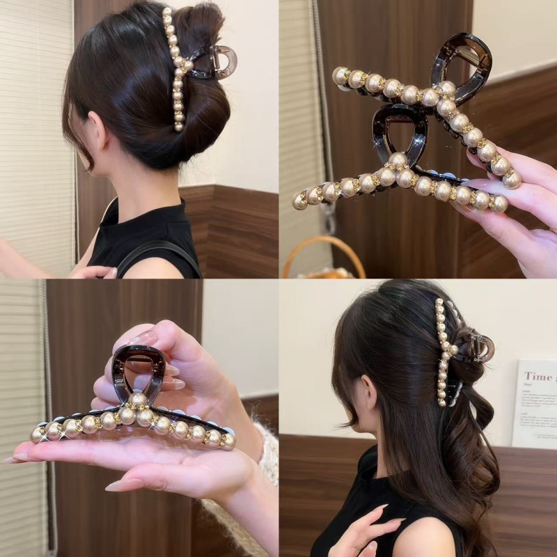 气质水钻珠珠抓夹高级感百搭发卡后脑勺鲨鱼夹轻奢复古发饰女