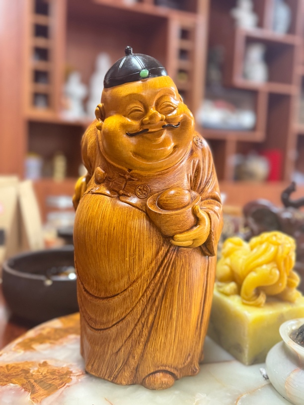 高档中式摆件茶空间装饰品地主老爷家用元宝地主手工创意财神雕塑