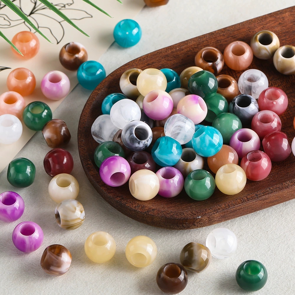仿玉石双色大孔亚克力圆珠散珠用于DIY手工手机链项链饰品配件