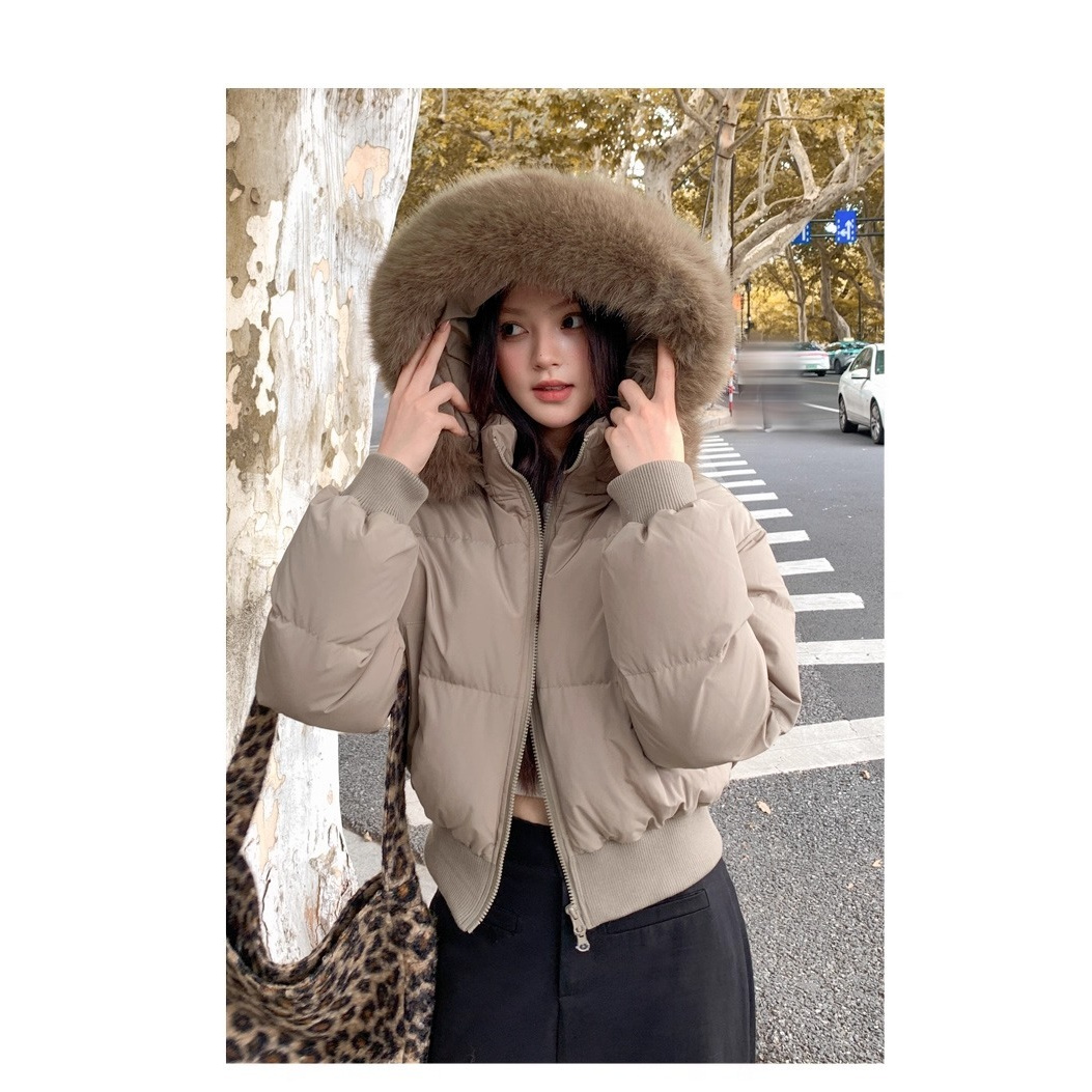 紫色加绒冬天棉衣棉服小棉袄#冬季新款大加厚面包个子修身百搭衣