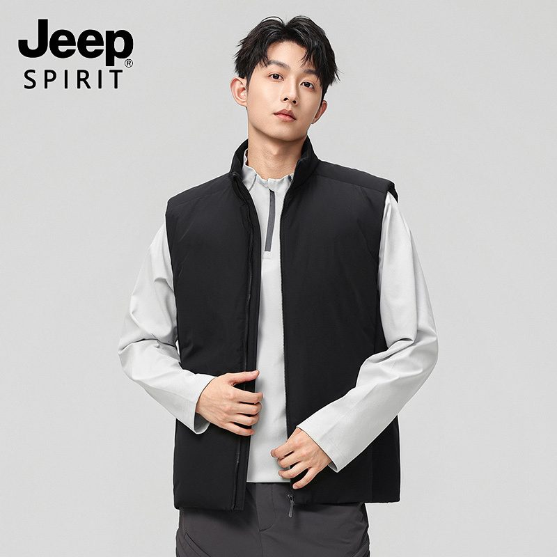 Jeep吉普冬季简约高级感羽绒马甲男士短款时尚保暖背心时尚外套男