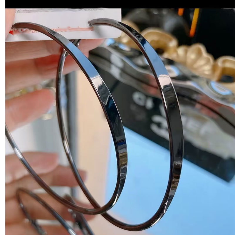 合金耳饰 枪黑色镜面七厘米时尚潮流修饰脸型夸张大耳圈独特耳环