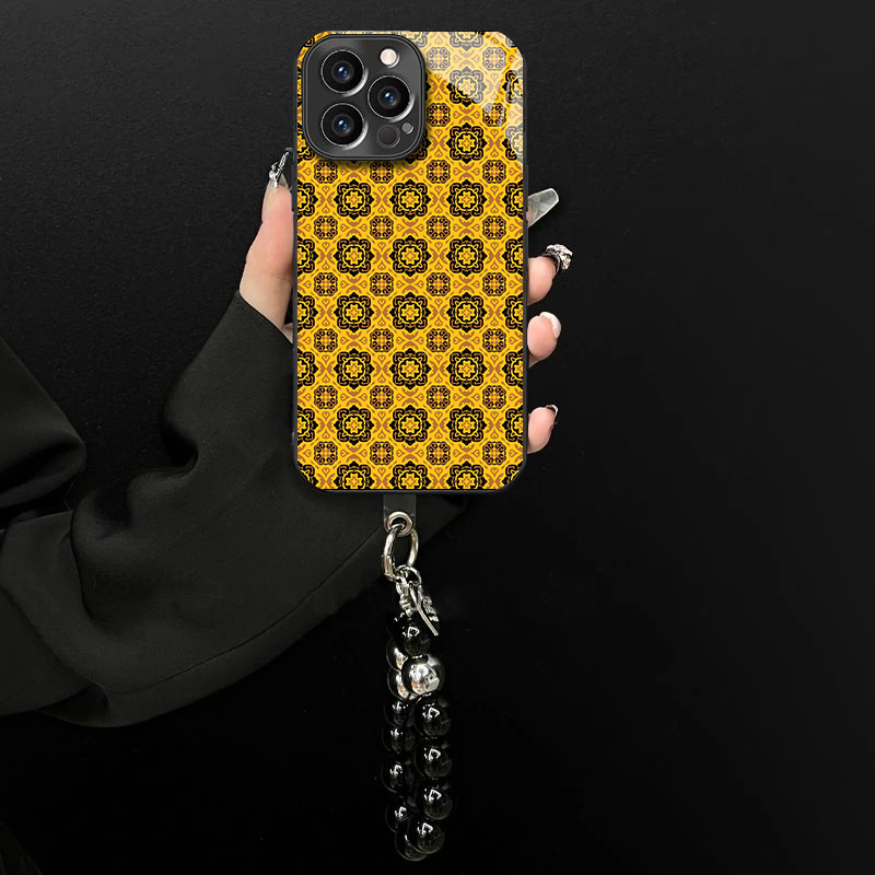 适用于苹果/oppo/华为/vivo/小米满屏图腾电镀玻璃手链防摔手机壳