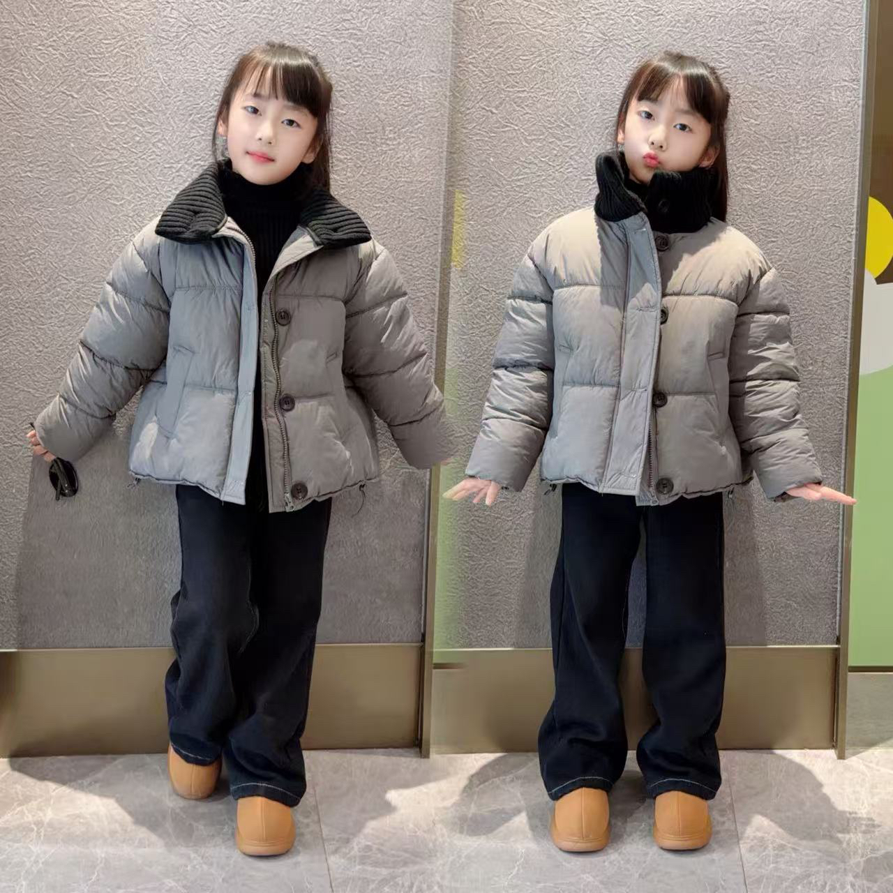 冬季高领棉衣外套2025新款洋气羽绒棉服冬装女孩加厚棉袄加绒裤子