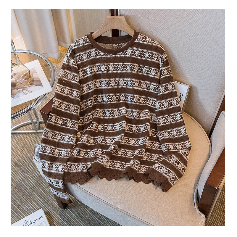 大码女装重工串珠中长款针织毛衣女冬季新款宽松遮肉韩版洋气上衣