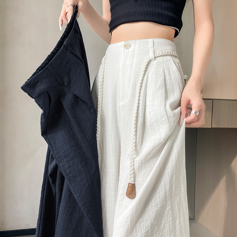 棉麻阔腿裤女夏季薄款高腰垂感休闲直筒裤慵懒老钱松弛西装裤