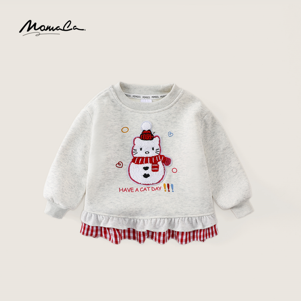MOMOCO冬季女童时尚加绒小裙摆雪人卡通厚款卫衣77830232034