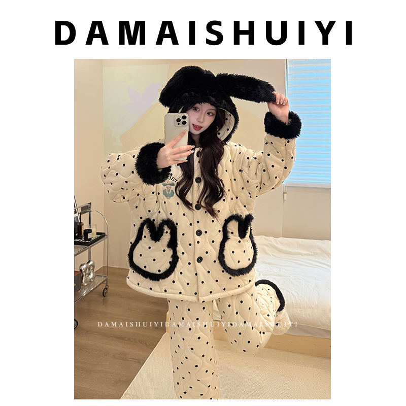 【超厚专柜正版】三层夹棉睡衣女冬季加厚2025新款设计感家居服套装