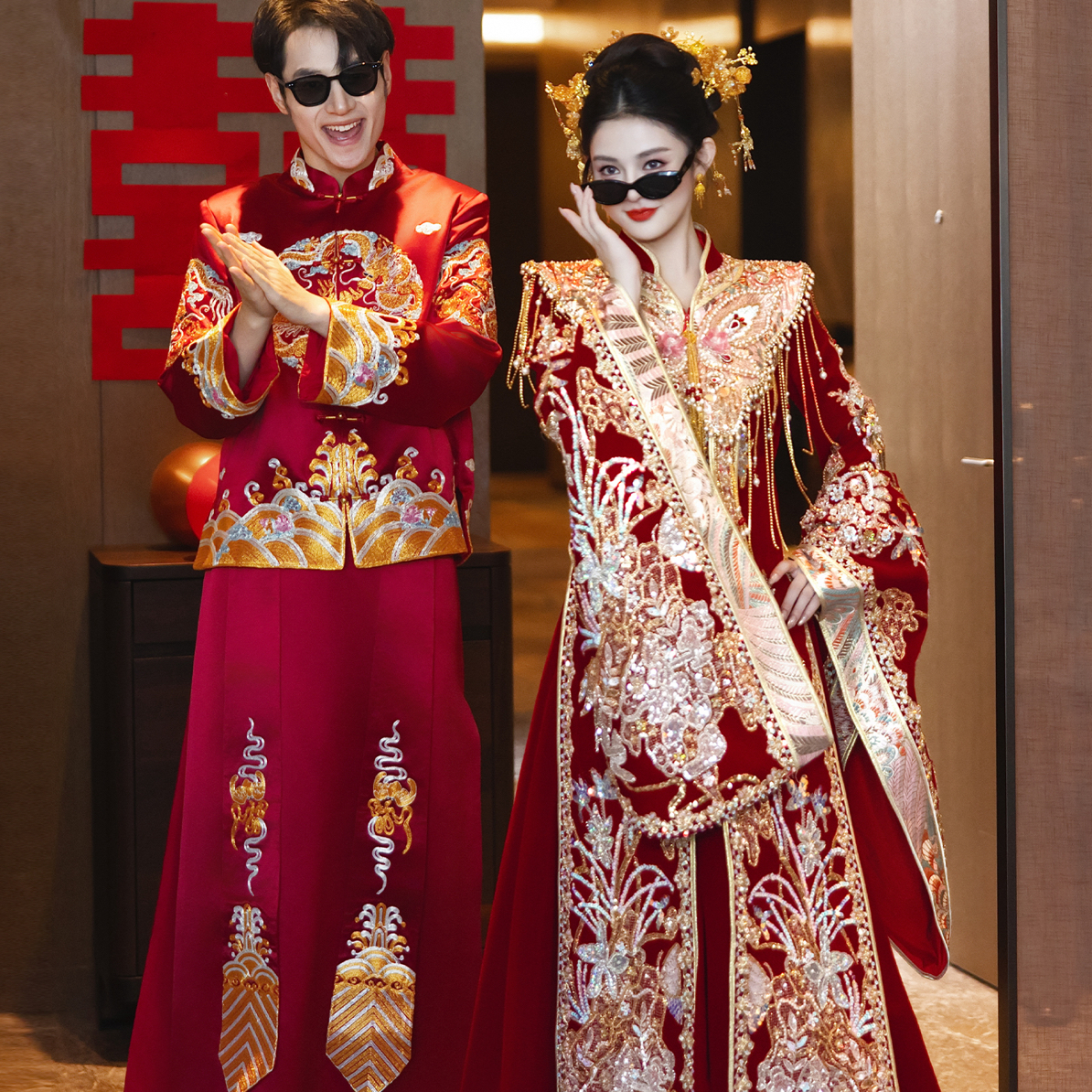 高端中式新娘婚服2025新款 V领结婚秀禾服出门嫁衣龙凤褂秋冬