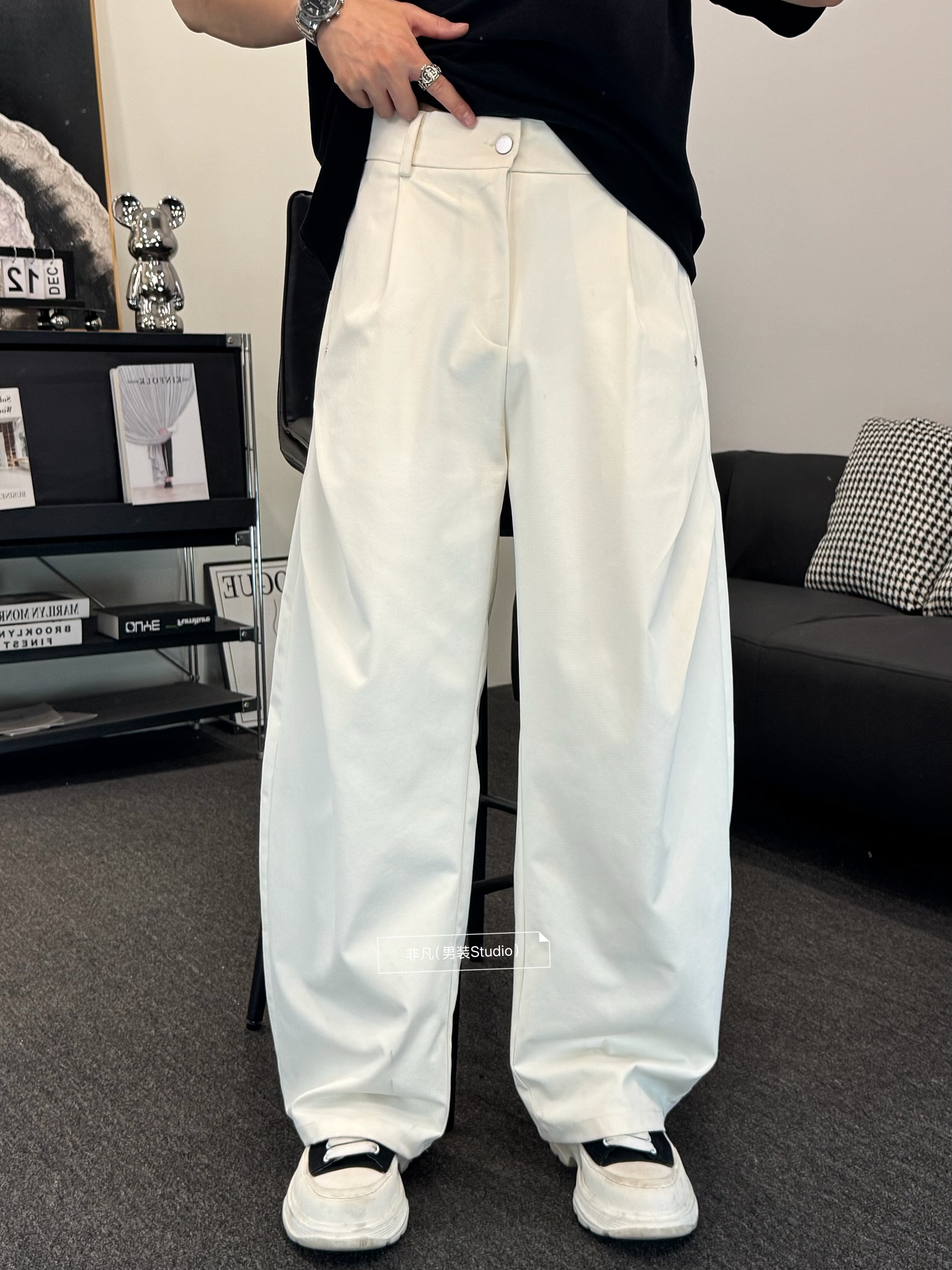 非凡 - 秋季新款简约时尚休闲百搭宽松原创设计感直筒裤弯刀裤593