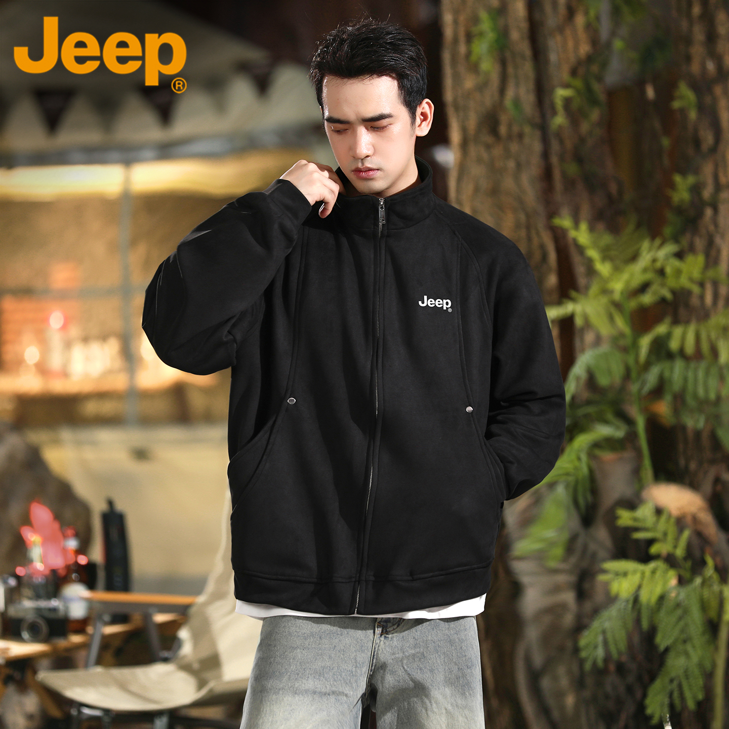 JEEP/吉普油蜡夹克男士麂皮绒春秋季2025新款立领高级感户外外套