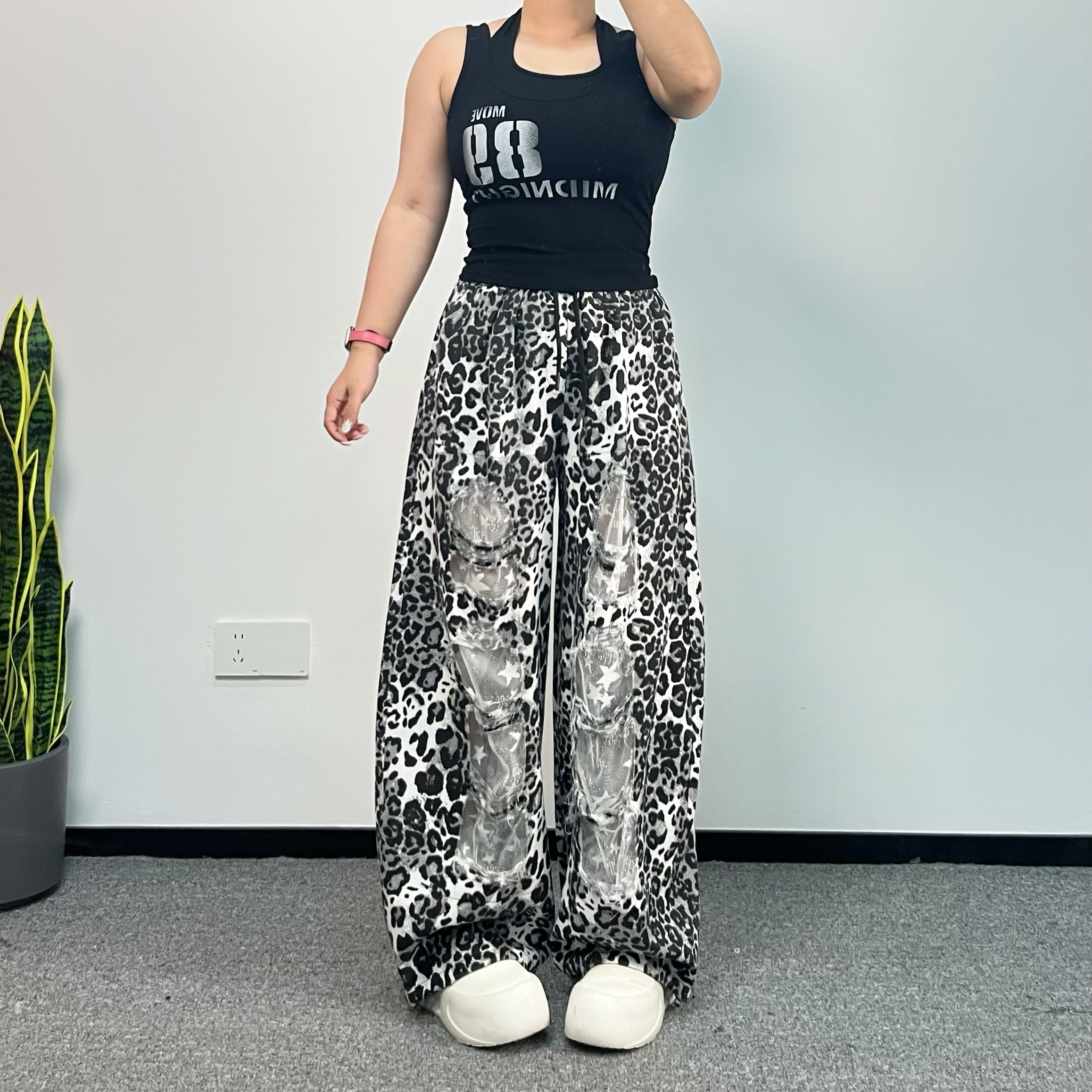 2025夏【豹纹/迷彩蕾丝破洞弯刀裤】潮流拼接曳舞爵士舞显瘦宽松