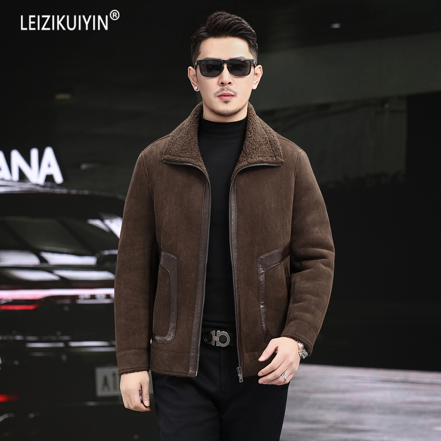 简单奢华冬季保暖麂皮绒翻领皮草夹克外套100绵羊毛一体2025新款