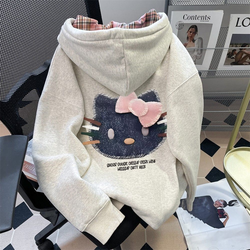 儿童小猫开衫连帽卫衣女童2025春秋款新款时髦休闲中大童宽松外套