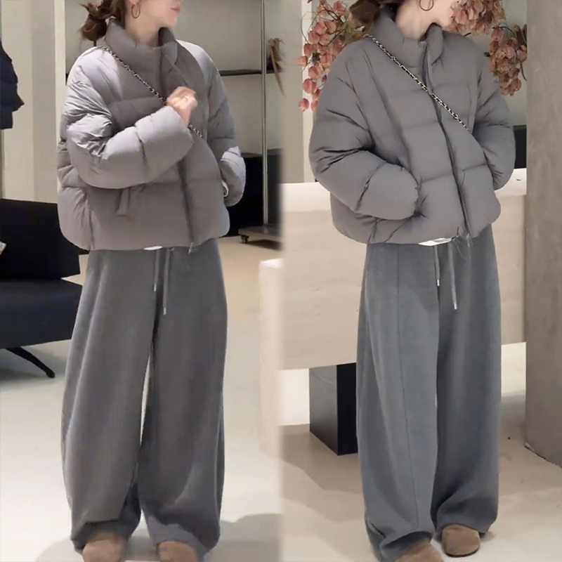 冬季时尚灰色棉袄女ins风加厚保暖立领棉衣外套小个子高级感棉服