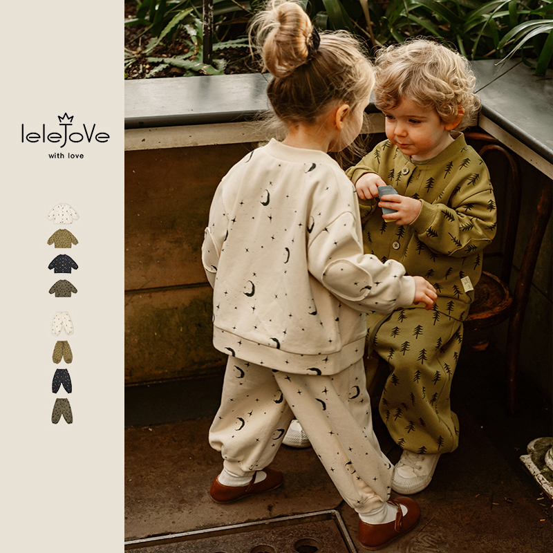 lelejove北欧风童装宝宝春秋休闲卫衣套装开学休闲外套3AS35348