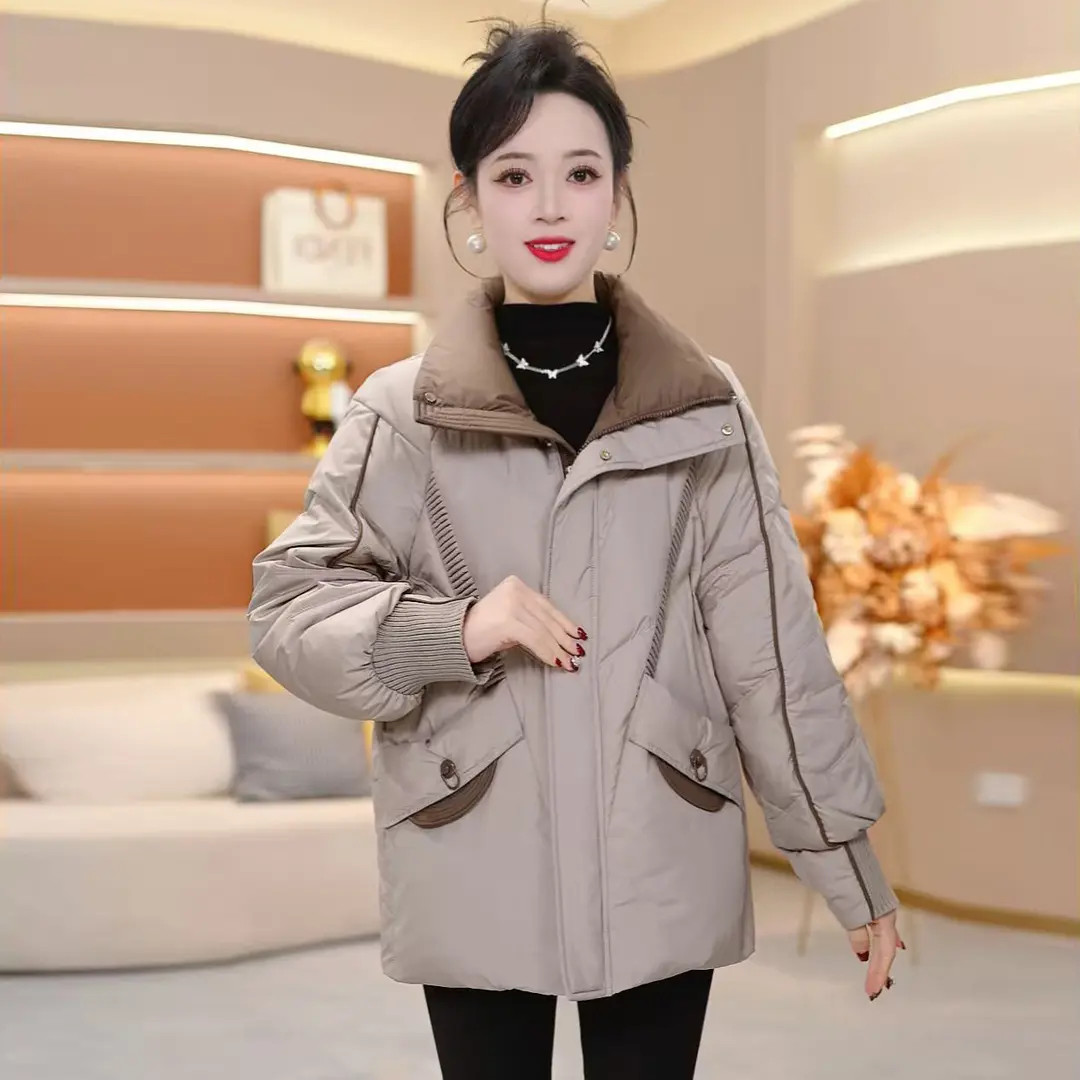 翻领纯色气质保暖时尚加厚羽绒服新款宽松2025年冬季【SJYH3756】