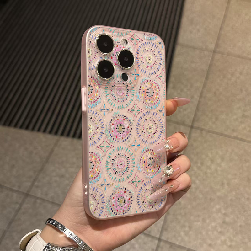 多彩民族花纹磨砂适用苹果16Promax手机壳iPhone15透14软壳13防摔
