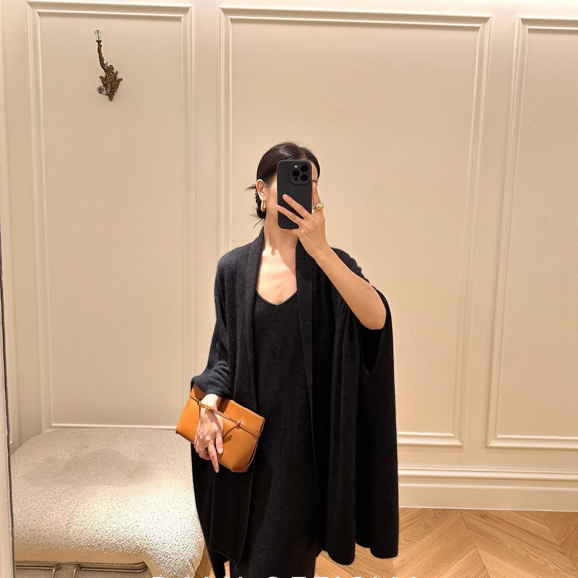 秋季新款高级感针织毛衣斗篷开衫外套V领连衣裙内搭套装两件套潮