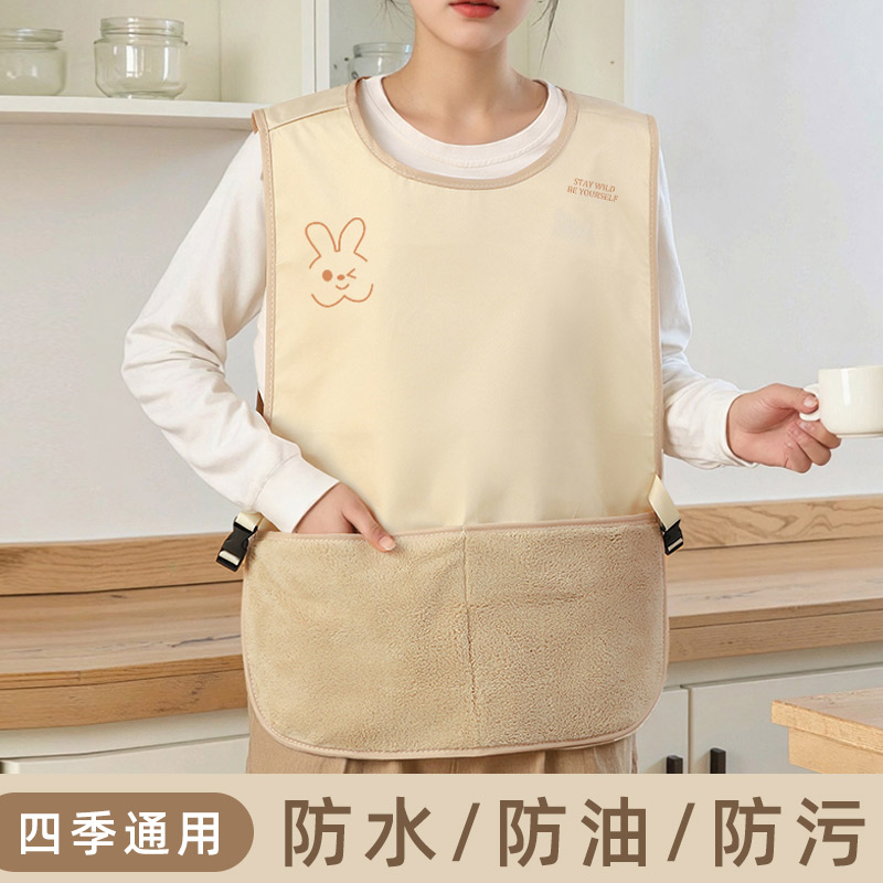 奶油风防脏围裙防水防污做饭时尚家用围裙做饭无袖可擦手防水围裙