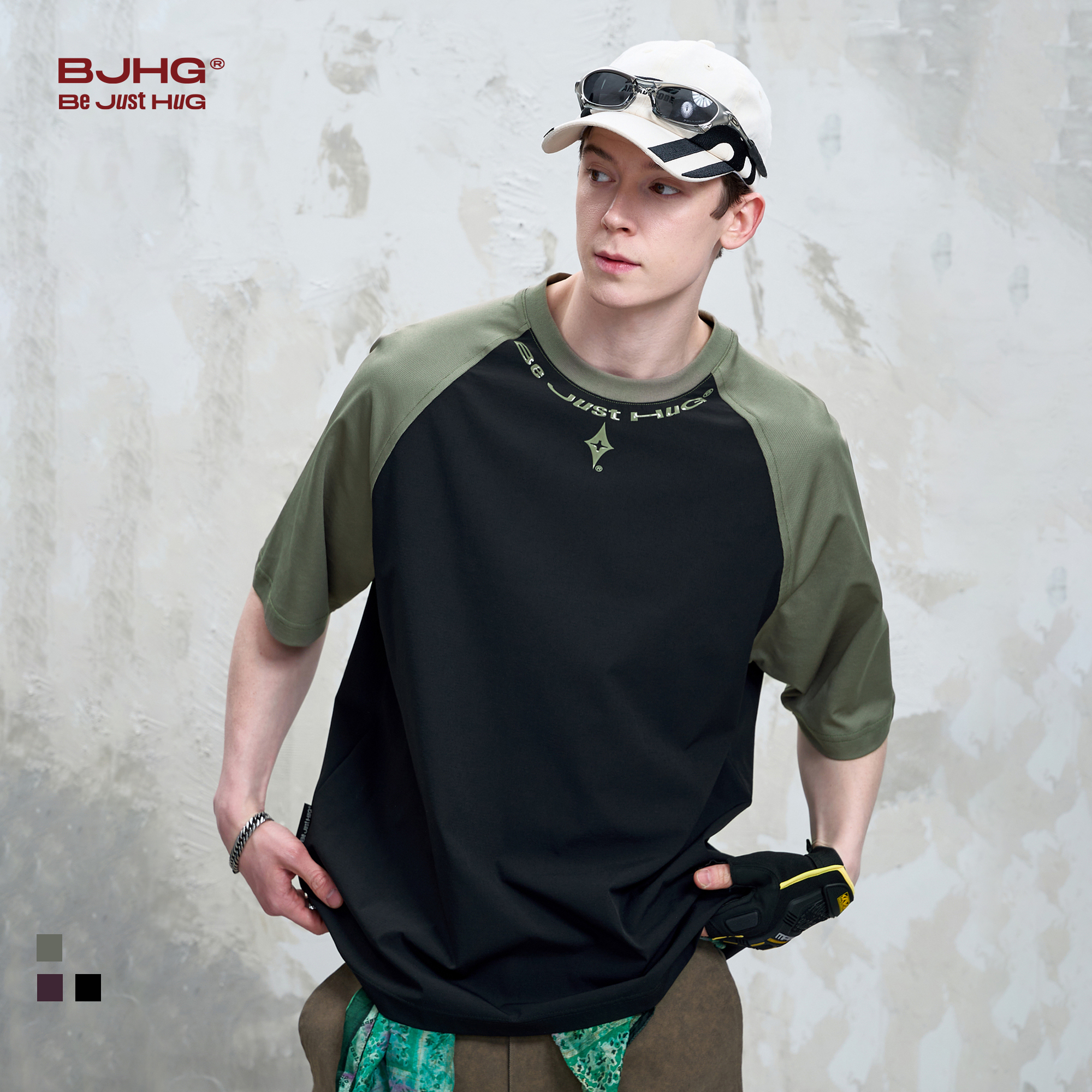 BJHG不计后果 撞色插肩袖速干t恤短袖男夏季户外运动父亲节礼物