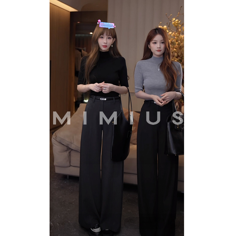 【mimius】P 超显瘦百搭款～高级感休闲垂感高腰直筒阔腿裤 G08070