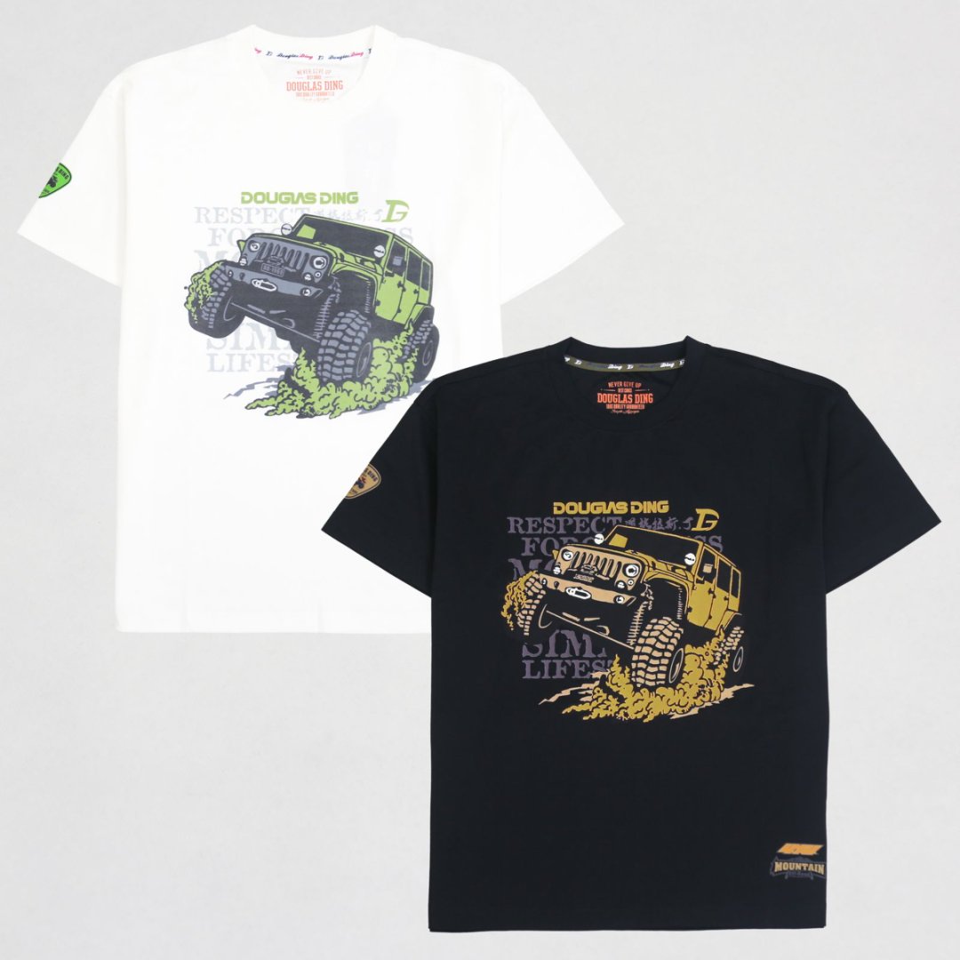 【道格拉斯】黑白色吉普车印花夏季透气不沾身男圆领宽松短袖DD334