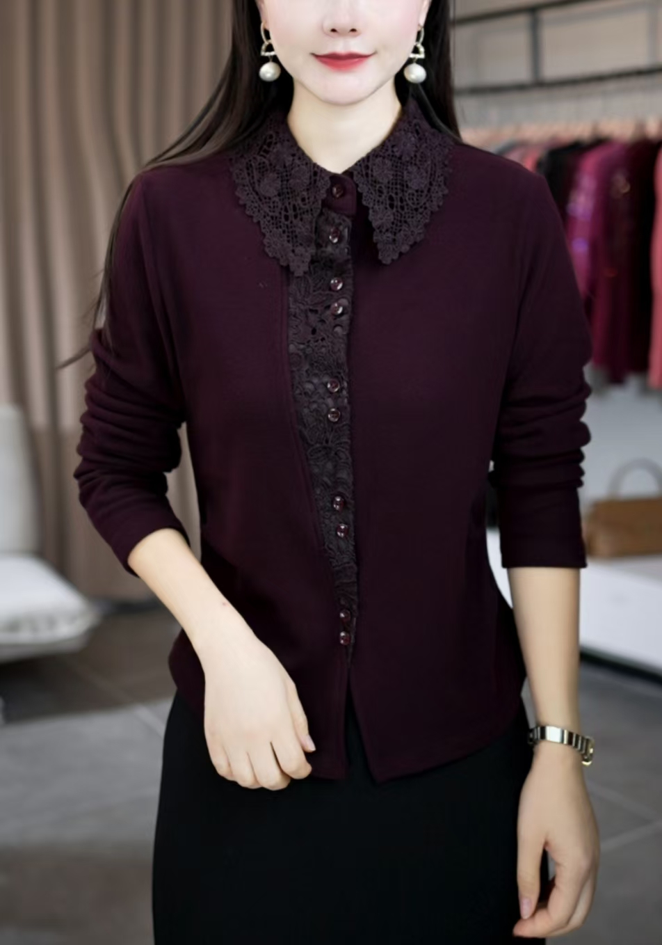 2025冬季新款加绒长袖打底蕾丝显瘦洋气上衣打底衫女休闲外穿上衣