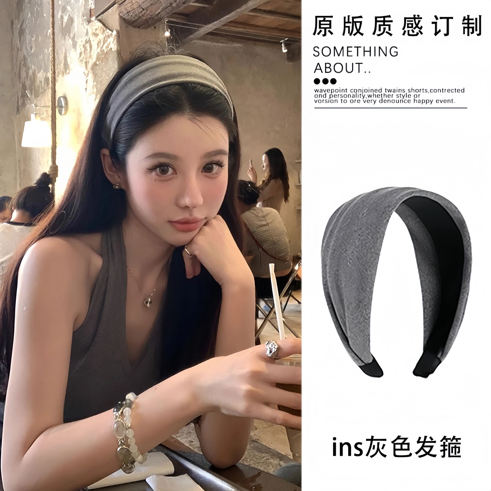 博主同款灰色宽边发箍女秋冬时尚绒面高颅顶头箍日常外出发卡头饰