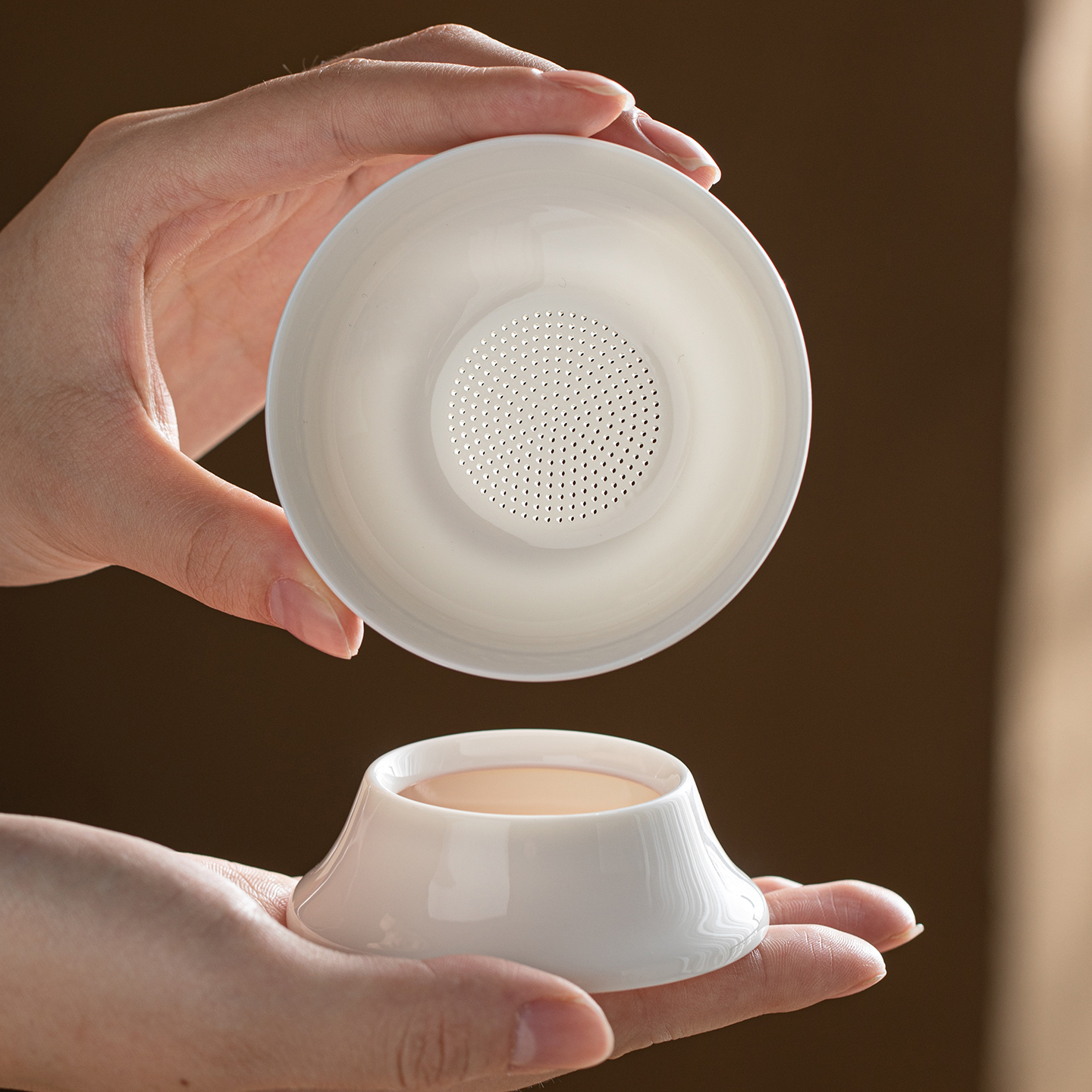 羊脂玉白瓷一体全瓷孔茶漏茶滤茶隔陶瓷茶具配件茶叶过滤网泡茶器